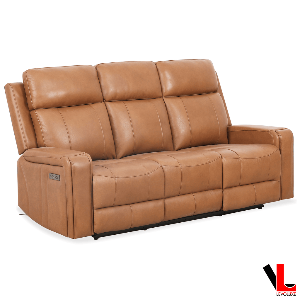 Cavron 2 Piece Power Reclining Sofa and Loveseat Set with Power Headrests in Cognac Leather Match