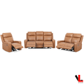Cavron 3 Piece Power Reclining Sofa,  Loveseat and Chair Set with Power Headrests in Cognac Leather Match