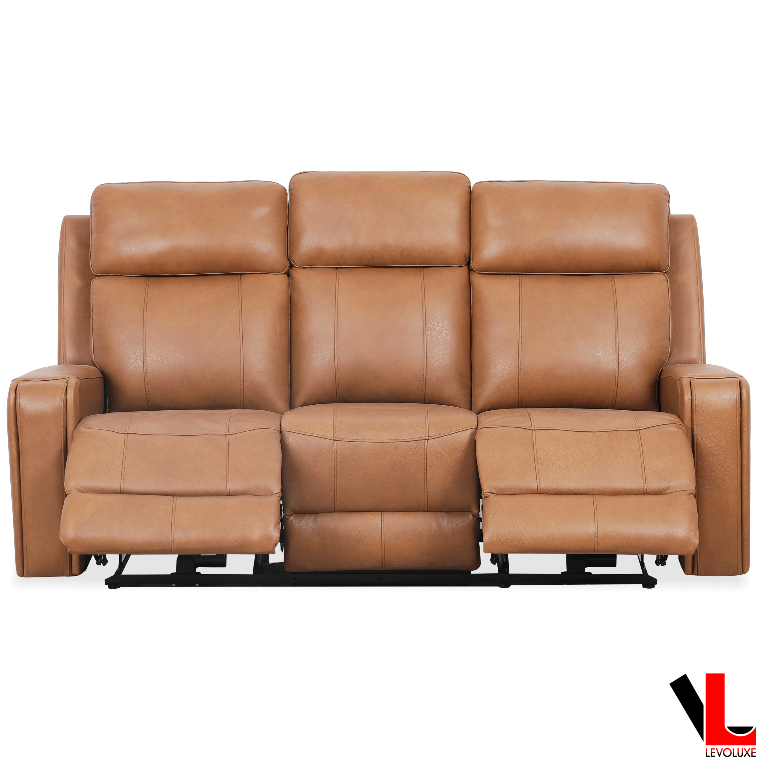 Cavron 3 Piece Power Reclining Sofa,  Loveseat and Chair Set with Power Headrests in Cognac Leather Match