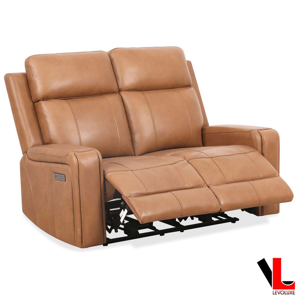 Cavron 3 Piece Power Reclining Sofa,  Loveseat and Chair Set with Power Headrests in Cognac Leather Match