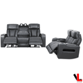 Levoluxe Colton 2 Piece Power Reclining Sofa and Loveseat Set with Power Headrest, Cupholders and Storage in Black Leather Match, image 1