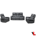 Levoluxe Sofa Set Colton 3 Piece Power Reclining Sofa, Loveseat and Chair Set with Power Headrest, Cupholders and Storage in Black Leather Match