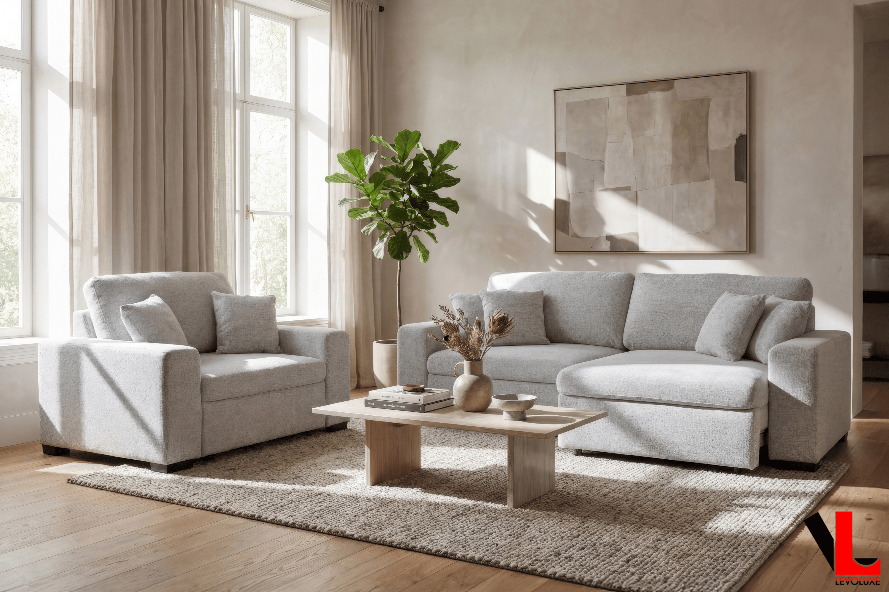 Levoluxe Sofa Set Galveston 2 Piece Power Sliding Sofa and Chair Set in Chelsea Arctic