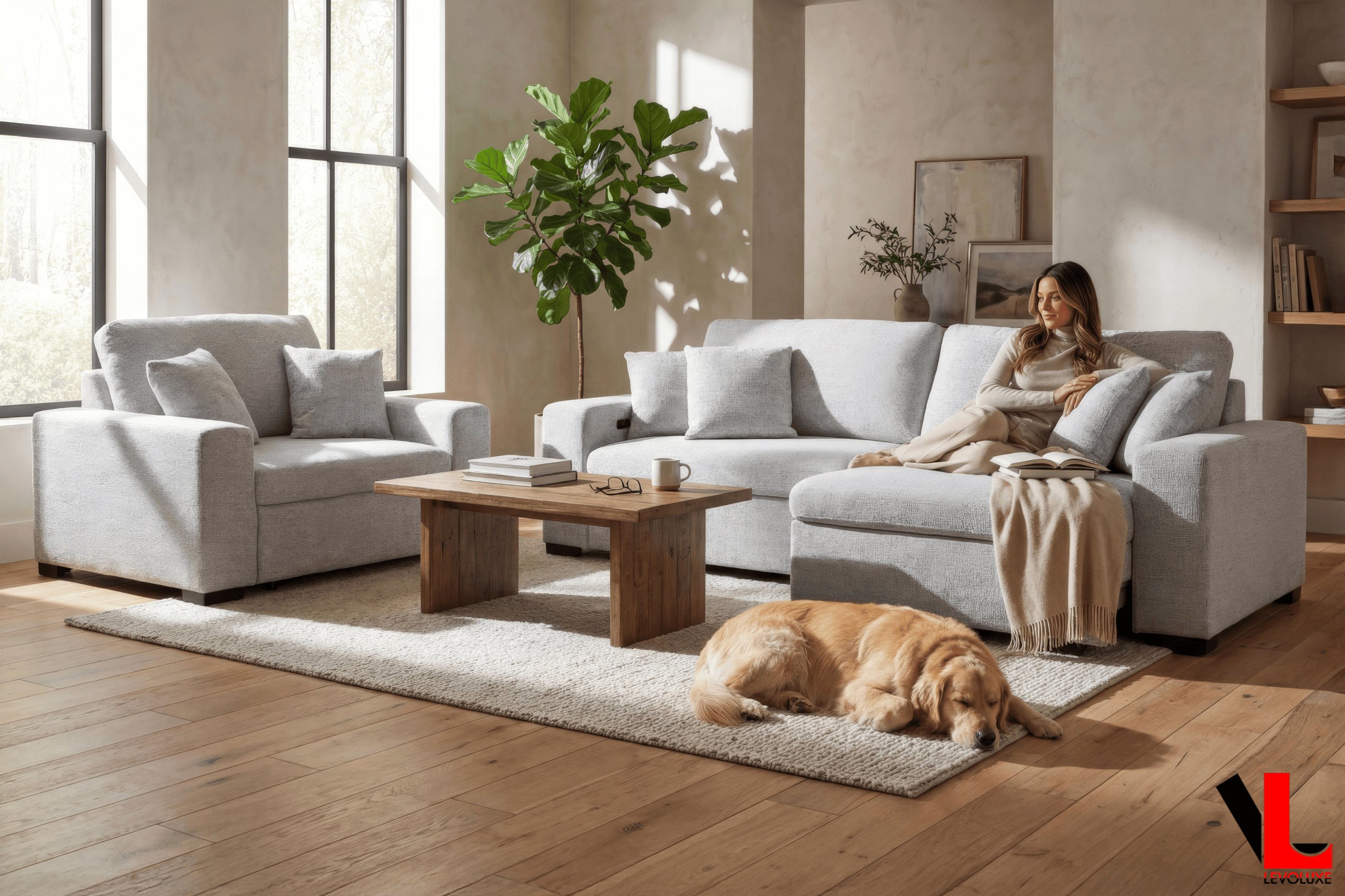 Levoluxe Sofa Set Galveston 2 Piece Power Sliding Sofa and Chair Set in Chelsea Arctic