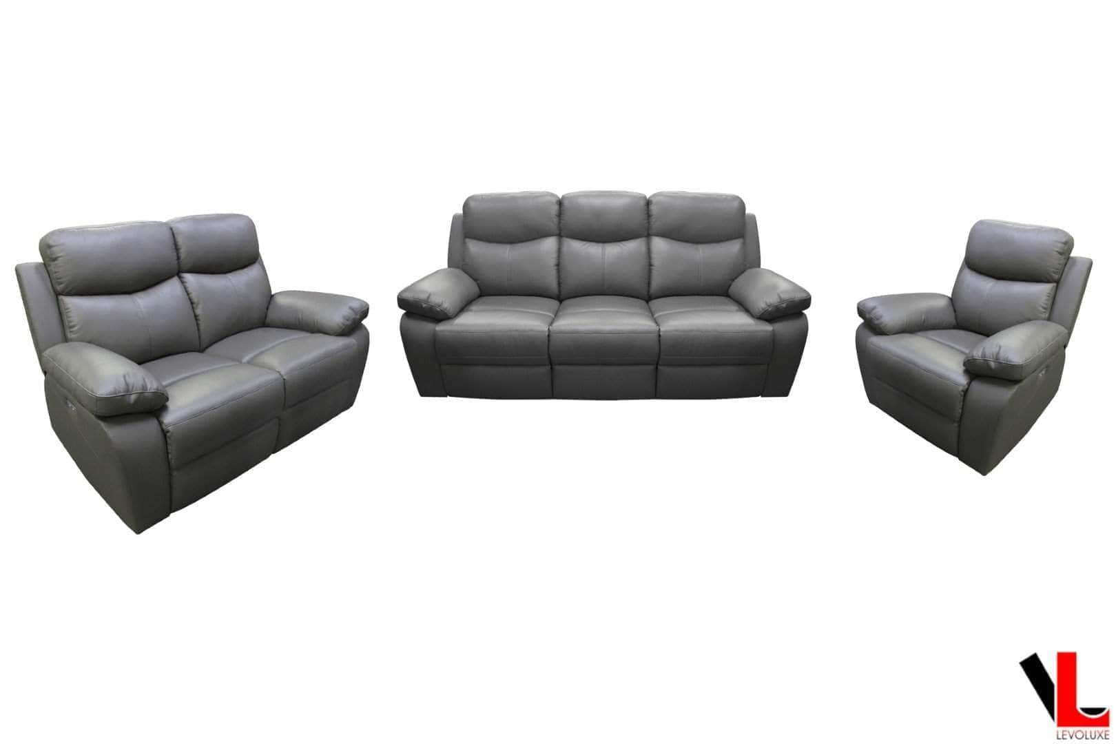 Aveon 3 Piece Pillow Top Arm Reclining Sofa, Loveseat and Chair Set in Leather Match - Available in 2 Colours