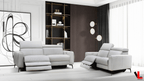 Lennox 2 Piece Power Reclining Sofa and Loveseat Set with Adjustable Headrests in Light Grey Leather Match