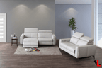 Lennox 2 Piece Power Reclining Sofa and Loveseat Set with Adjustable Headrests in Light Grey Leather Match