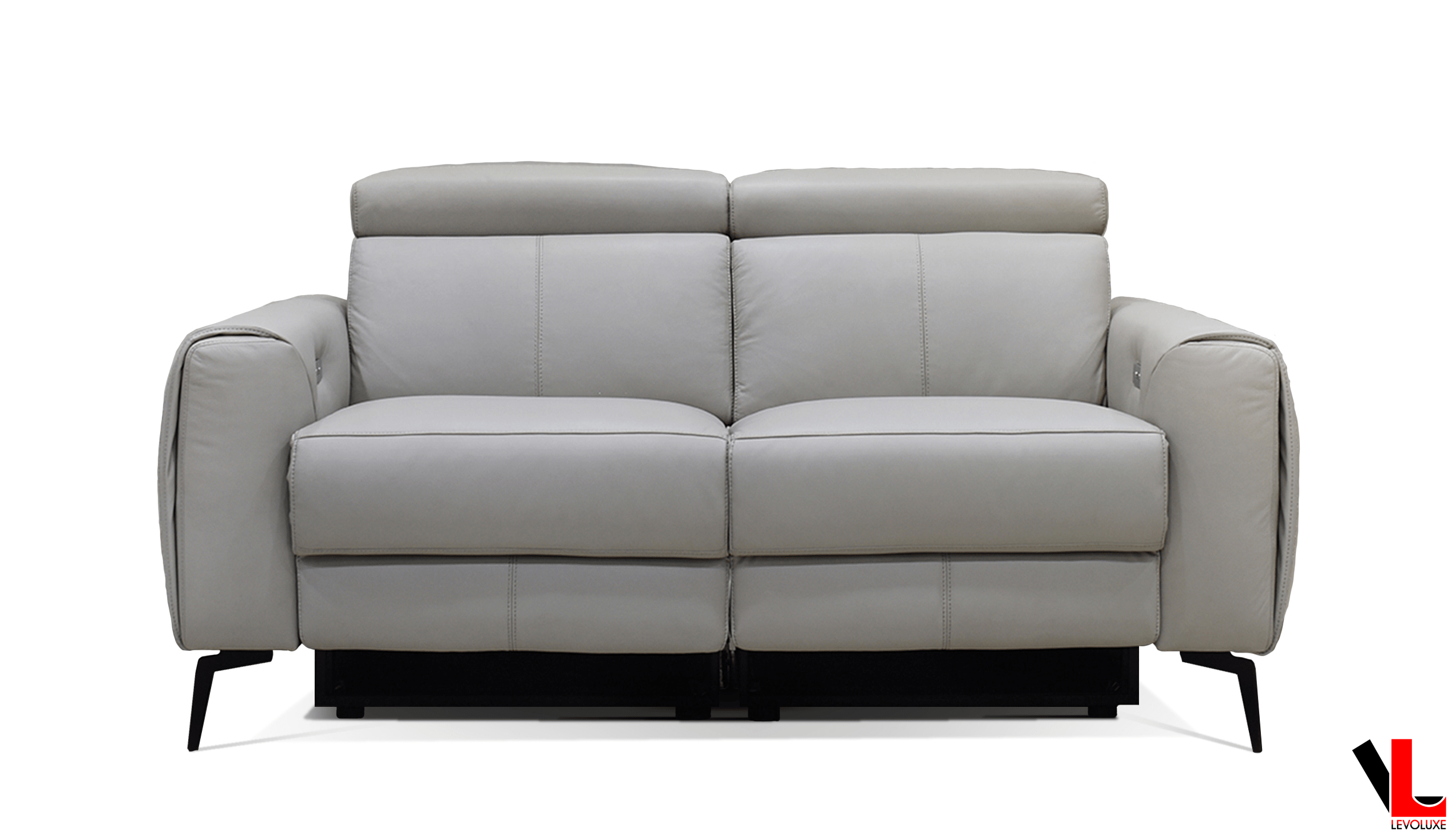 Lennox 2 Piece Power Reclining Sofa and Loveseat Set with Adjustable Headrests in Light Grey Leather Match