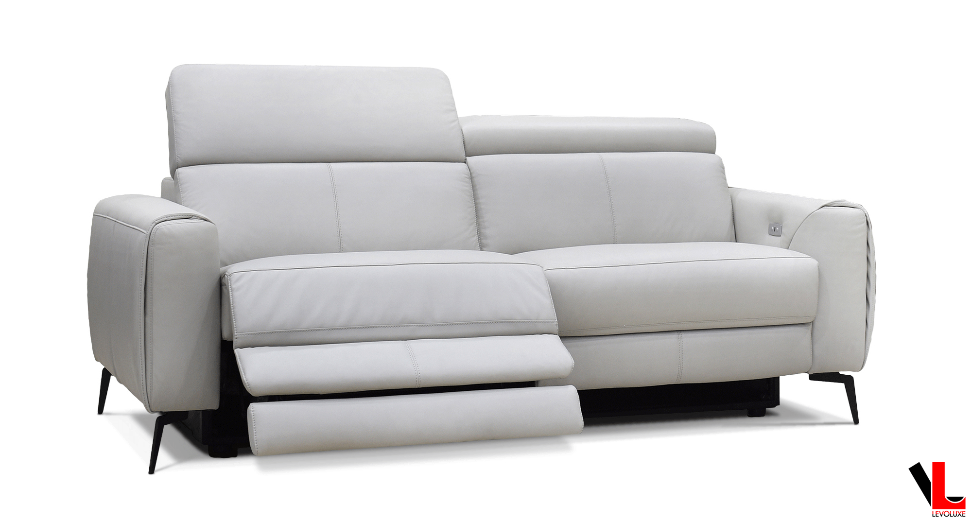 Lennox 2 Piece Power Reclining Sofa and Loveseat Set with Adjustable Headrests in Light Grey Leather Match
