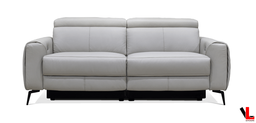 Lennox 2 Piece Power Reclining Sofa and Loveseat Set with Adjustable Headrests in Light Grey Leather Match