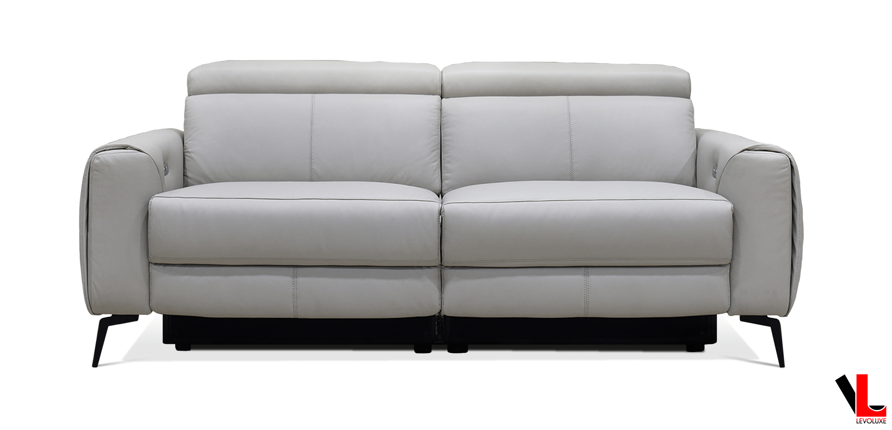 Lennox 2 Piece Power Reclining Sofa and Loveseat Set with Adjustable Headrests in Light Grey Leather Match