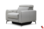 Lennox 3 Piece Power Reclining Sofa, Loveseat, and Chair Set with Adjustable Headrests in Light Grey Leather Match