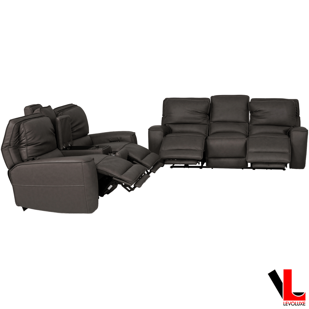 Levoluxe Sofa Set Odessa 2 Piece Power Reclining Sofa and Loveseat Set in Tex Grey Leather Match