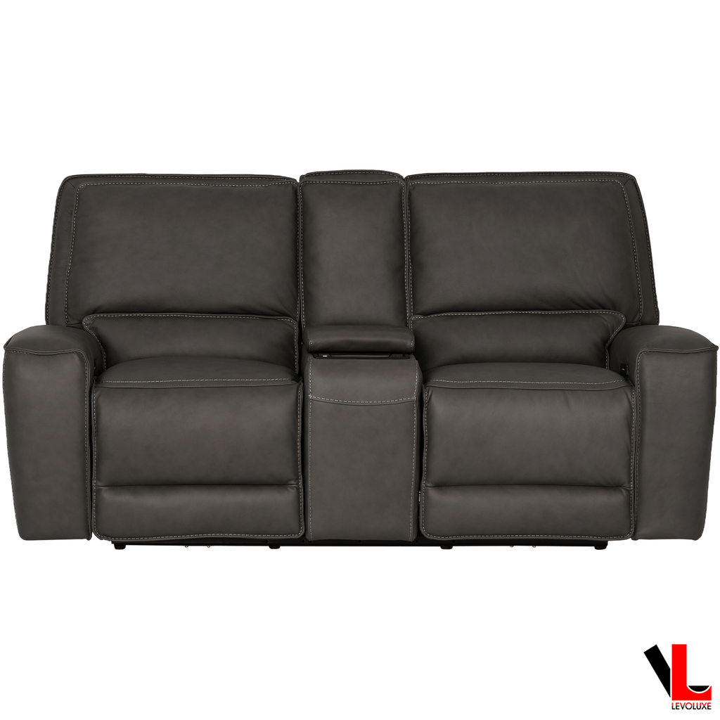 Levoluxe Sofa Set Odessa 2 Piece Power Reclining Sofa and Loveseat Set in Tex Grey Leather Match