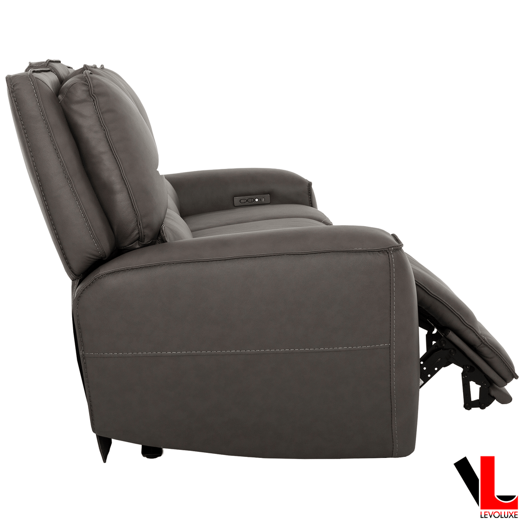 Levoluxe Sofa Set Odessa 3 Piece Power Reclining Sofa, Loveseat and Chair Set in Tex Grey Leather Match