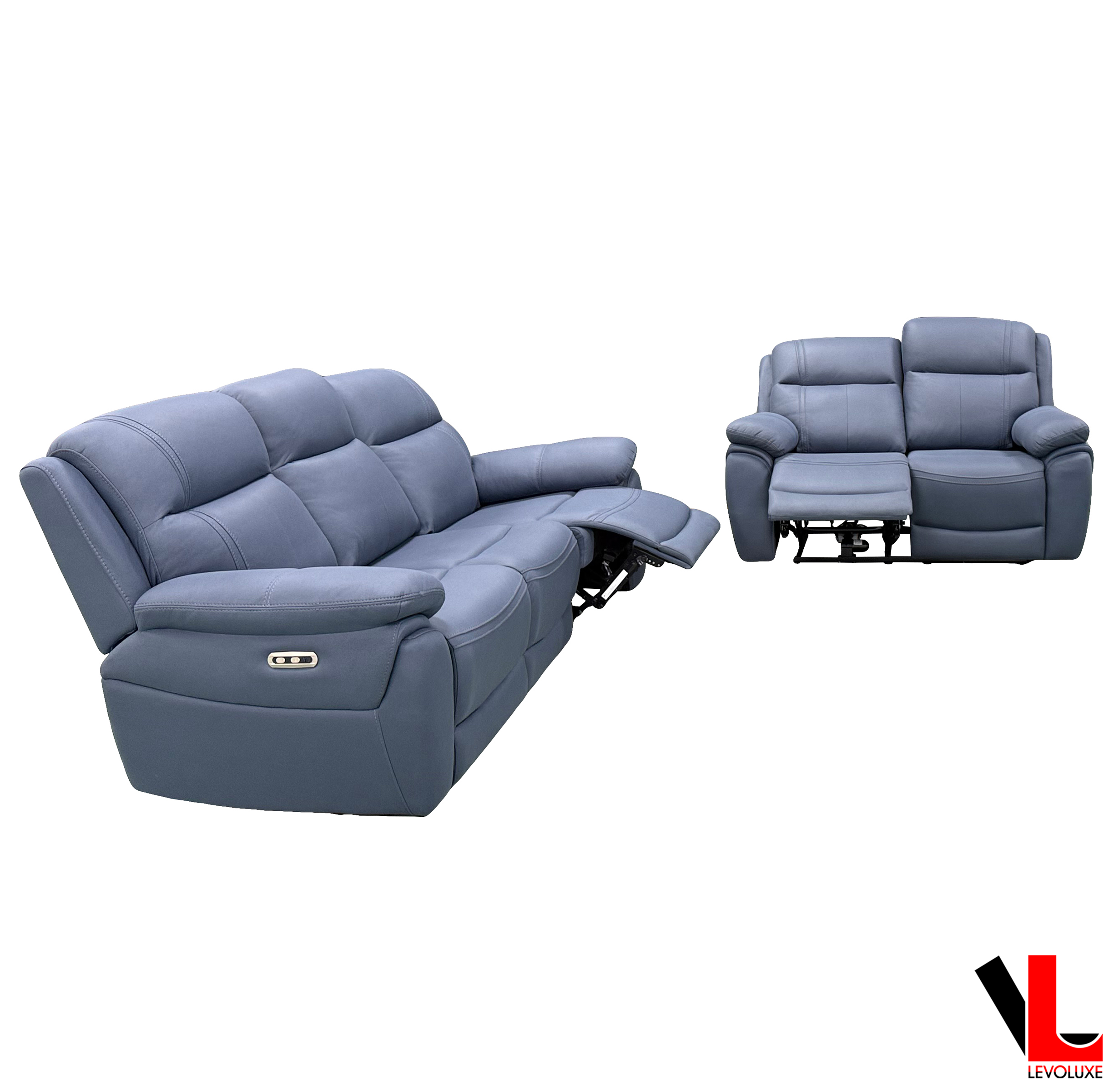 Regent 2 Piece Power Reclining Sofa and Loveseat with Power Headrests in Jaxxon Blue