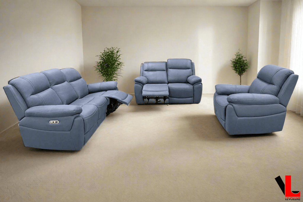 Regent 3 Piece Power Reclining Sofa, Loveseat and Chair with Power Headrests in Jaxxon Blue