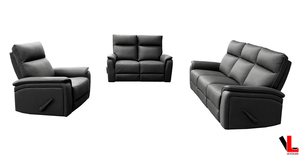 Sereno 3 Piece Reclining Sofa, Loveseat and Rocker Chair in Jaxxon Smoke