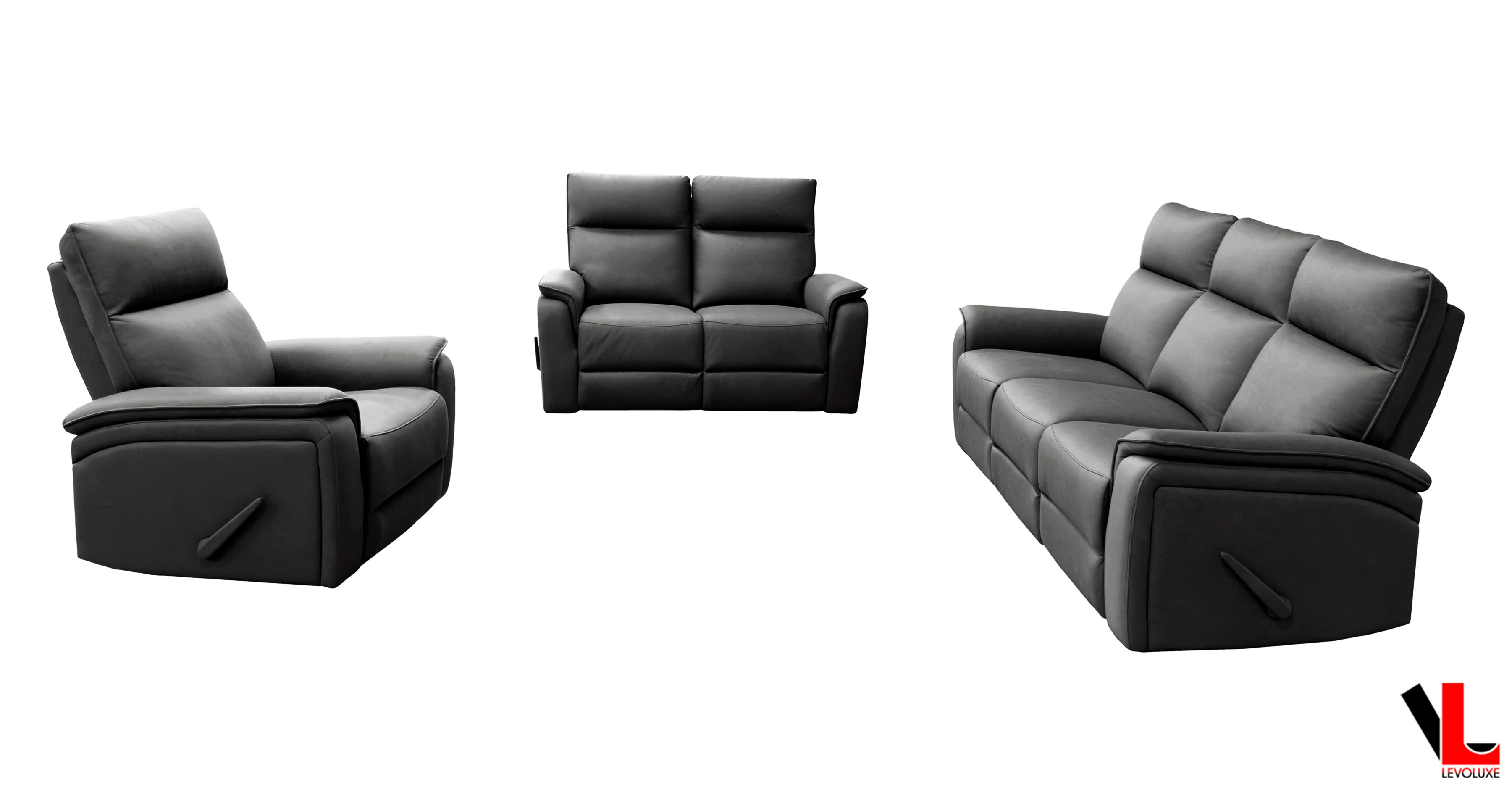 Sereno 3 Piece Reclining Sofa, Loveseat and Rocker Chair in Jaxxon Smoke
