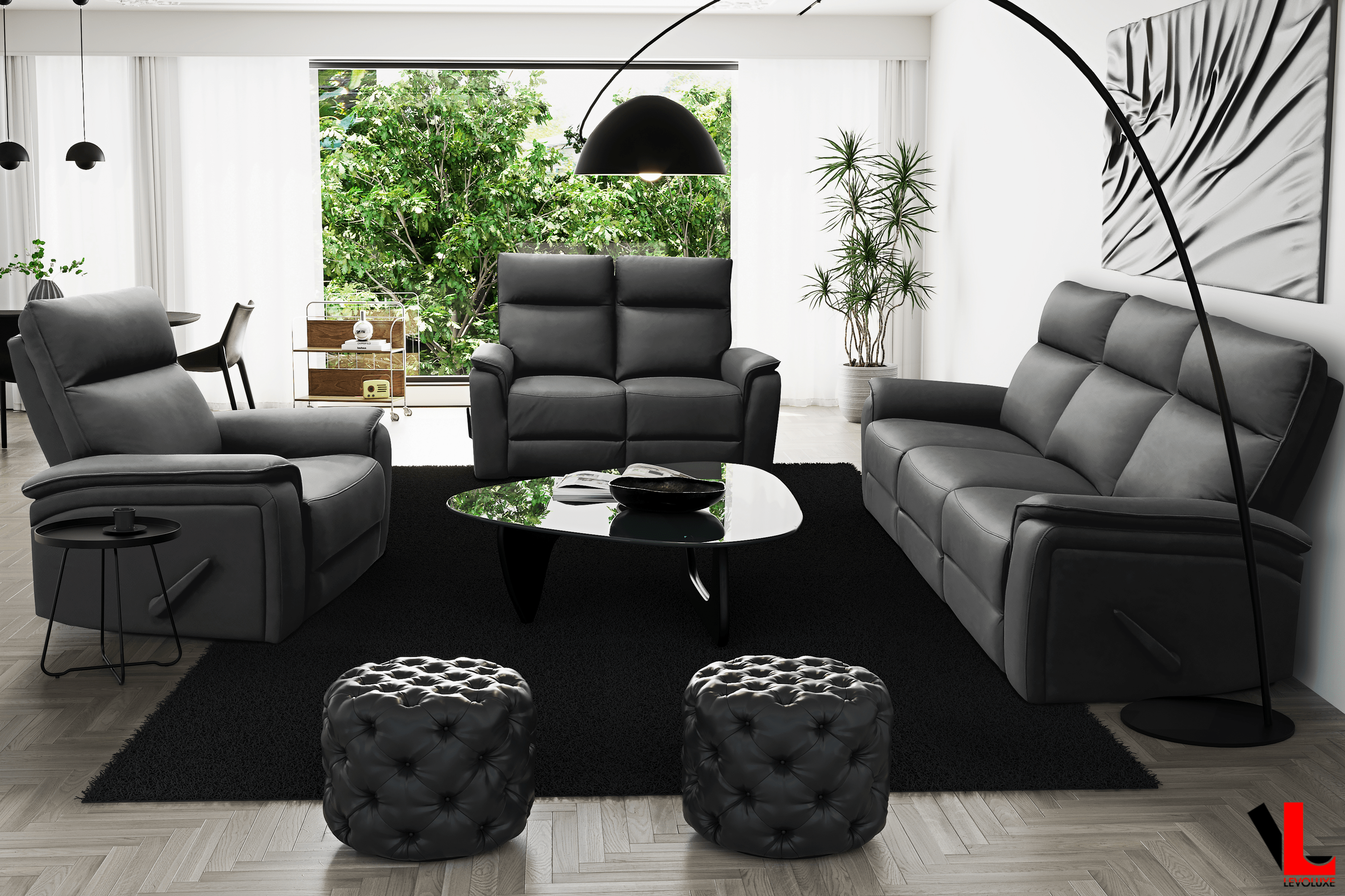 Sereno 3 Piece Reclining Sofa, Loveseat and Rocker Chair in Jaxxon Smoke