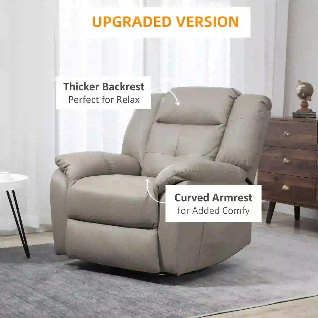 8-Point Vibration Massage Swivel Reclining Chair in Tufted Grey Faux Leather