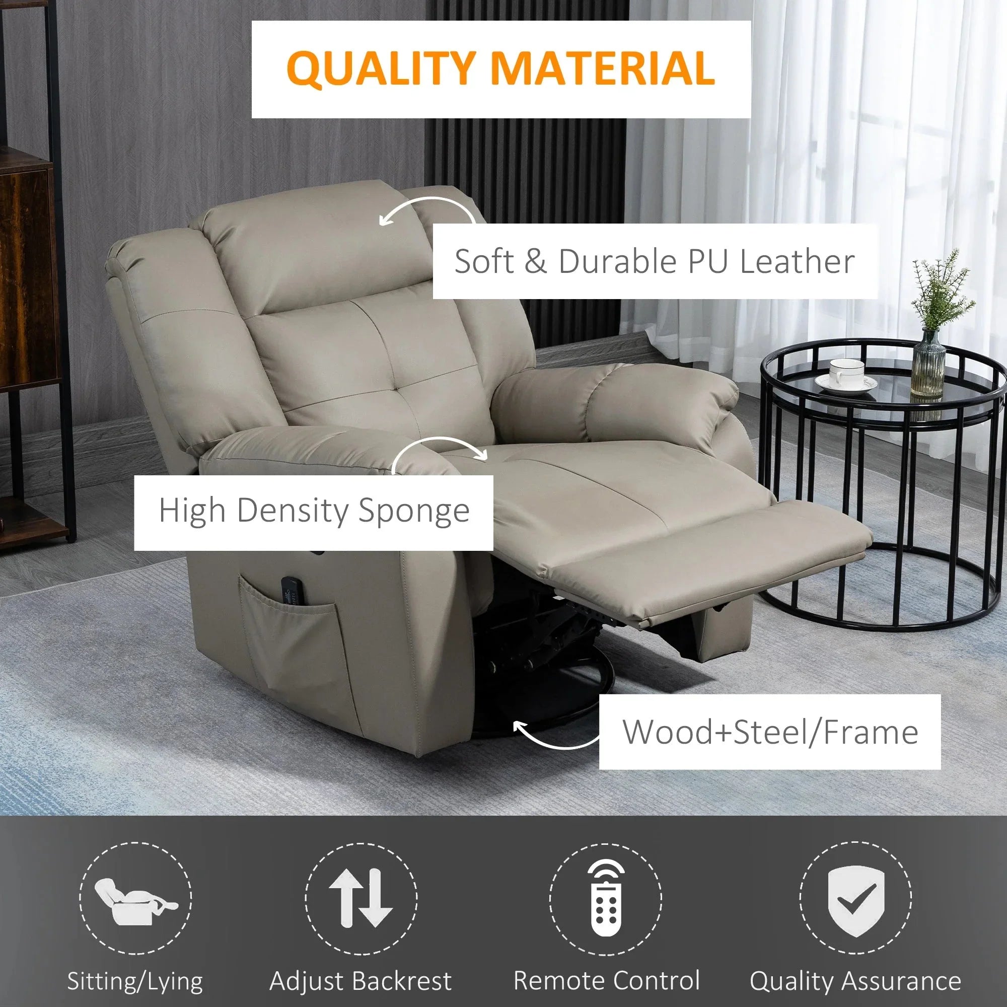 Pending - Aosom Homcom 8-Point Vibration Massage Recliner Chair For Living Room, Pu Leather Reclining Chair, Swivel Recliner with Remote Control, Rocking Function - Available in 2 Colours