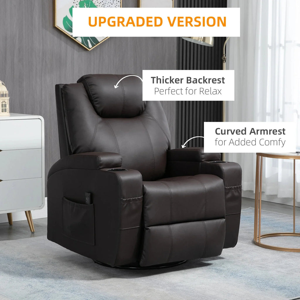 Pending - Aosom Homcom Faux Leather Recliner Chair with Massage, Vibration, Muti-Function Padded Sofa Chair with Remote Control, 360 Degree Swivel Seat with Dual Cup Holders, Black