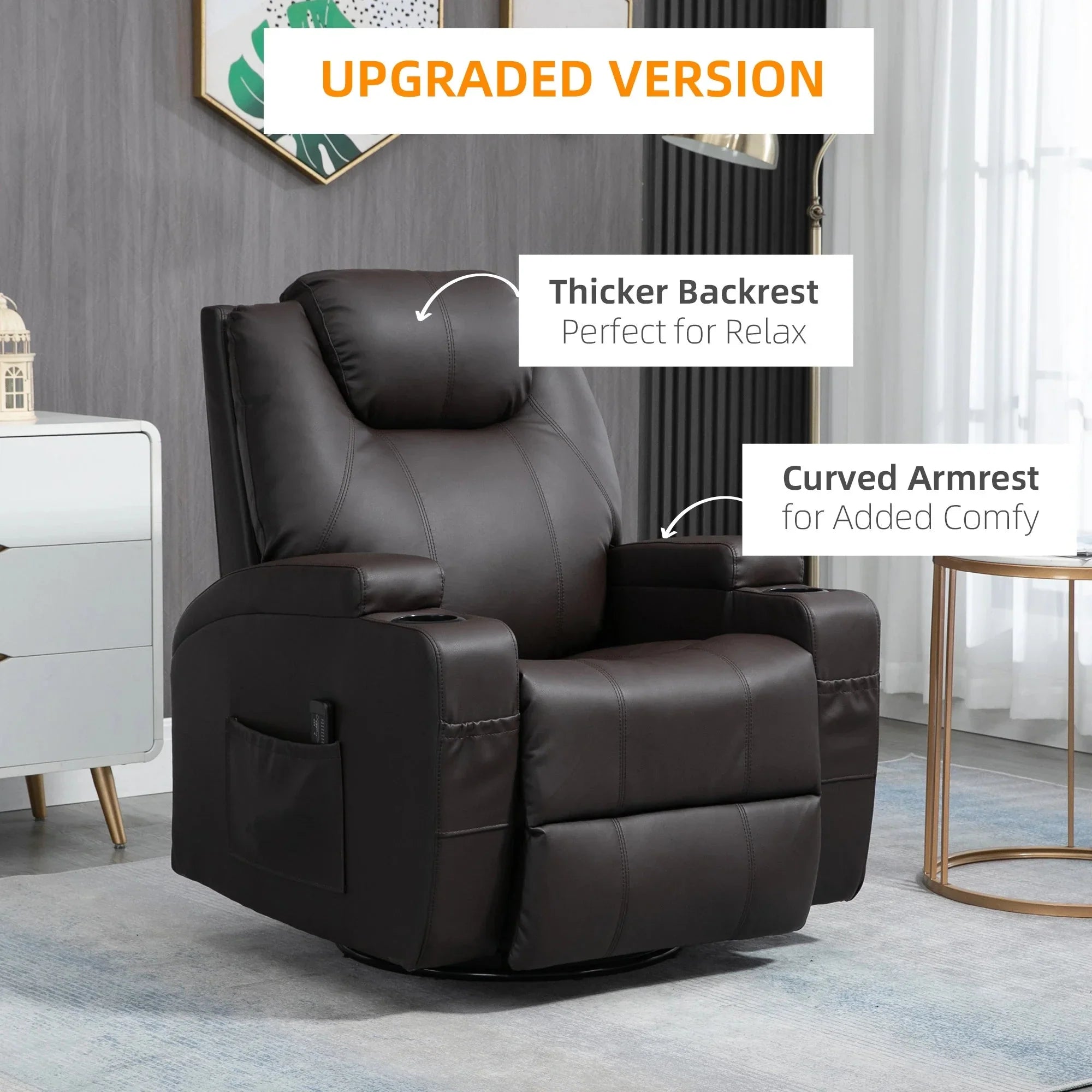 Pending - Aosom Homcom Faux Leather Recliner Chair with Massage, Vibration, Muti-Function Padded Sofa Chair with Remote Control, 360 Degree Swivel Seat with Dual Cup Holders, Black
