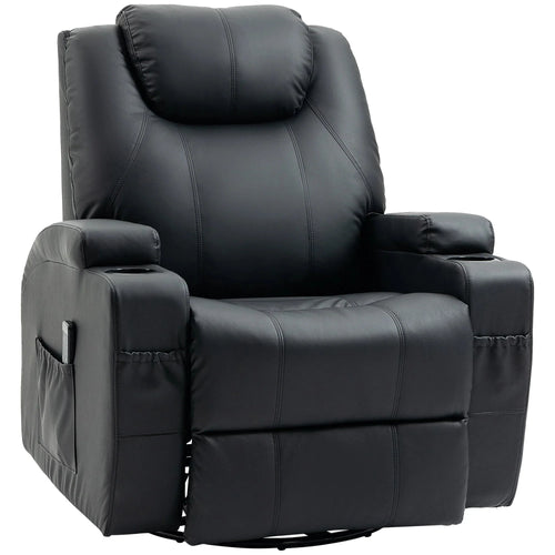 Pending - Aosom Homcom Faux Leather Recliner Chair with Massage, Vibration, Muti-Function Padded Sofa Chair with Remote Control, 360 Degree Swivel Seat with Dual Cup Holders, Black