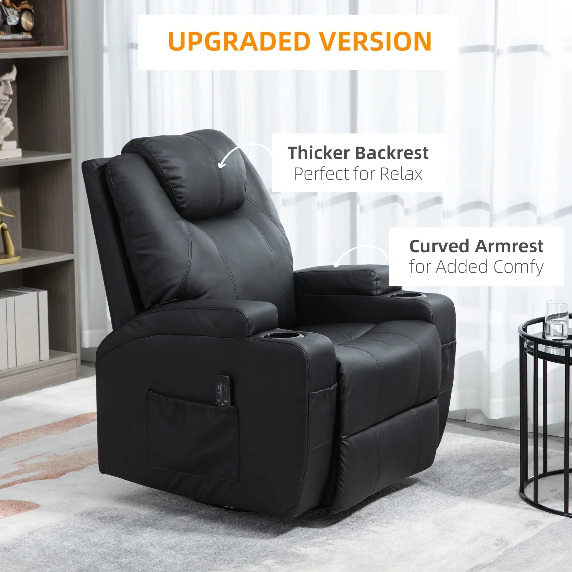 Pending - Aosom Homcom Faux Leather Recliner Chair with Massage, Vibration, Muti-Function Padded Sofa Chair with Remote Control, 360 Degree Swivel Seat with Dual Cup Holders, Black