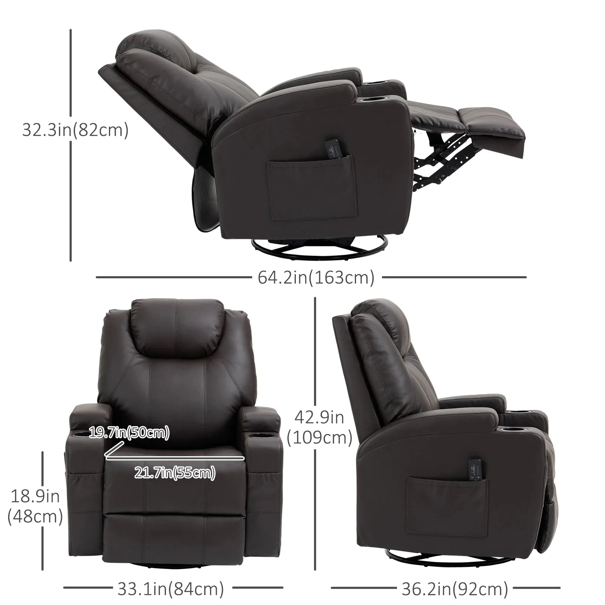 Pending - Aosom Homcom Faux Leather Recliner Chair with Massage, Vibration, Muti-Function Padded Sofa Chair with Remote Control, 360 Degree Swivel Seat with Dual Cup Holders, Black