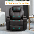 8 Point Vibrating Massage Swivel Reclining Chair with Cupholders in Faux Leather - Available in 3 Colours