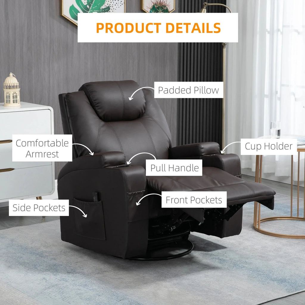 Pending - Aosom Homcom Faux Leather Recliner Chair with Massage, Vibration, Muti-Function Padded Sofa Chair with Remote Control, 360 Degree Swivel Seat with Dual Cup Holders, Black