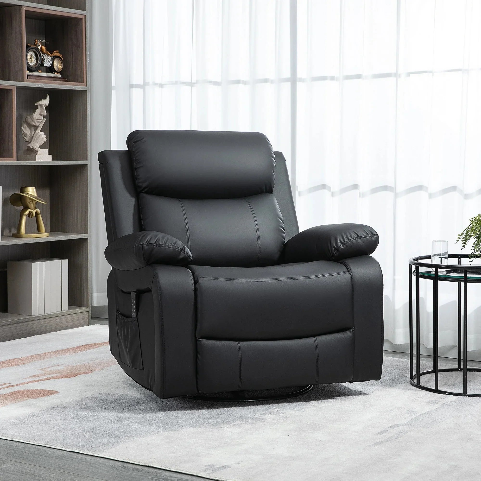 Vibration Massage Reclining Swivel Chair in Faux Leather - Available in 3 Colours