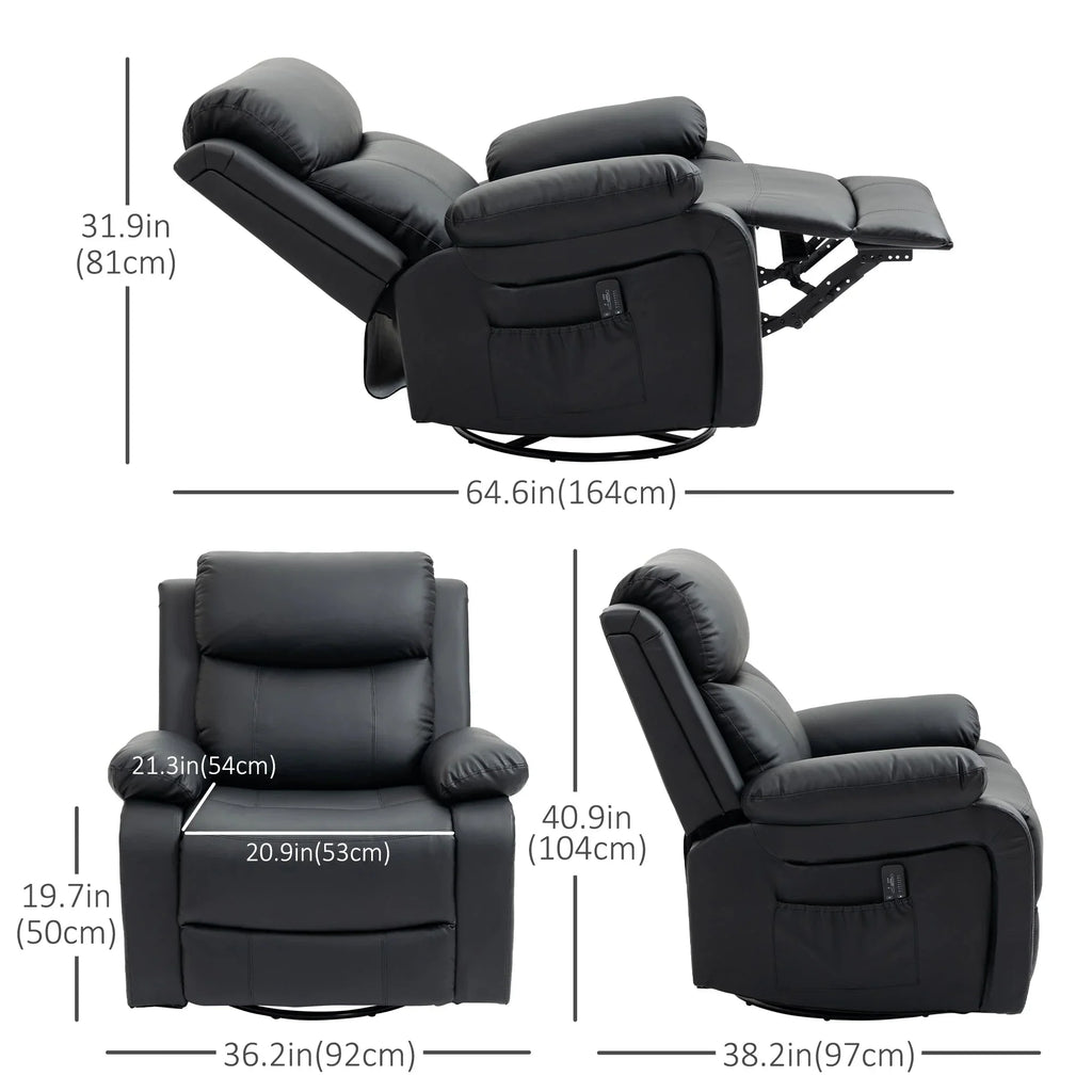 Vibration Massage Reclining Swivel Chair in Faux Leather - Available in 3 Colours