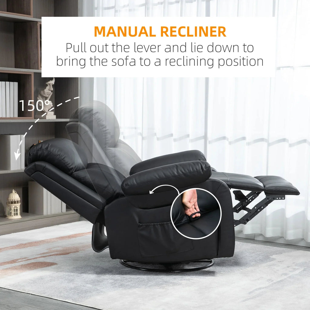 Vibration Massage Reclining Swivel Chair in Faux Leather - Available in 3 Colours