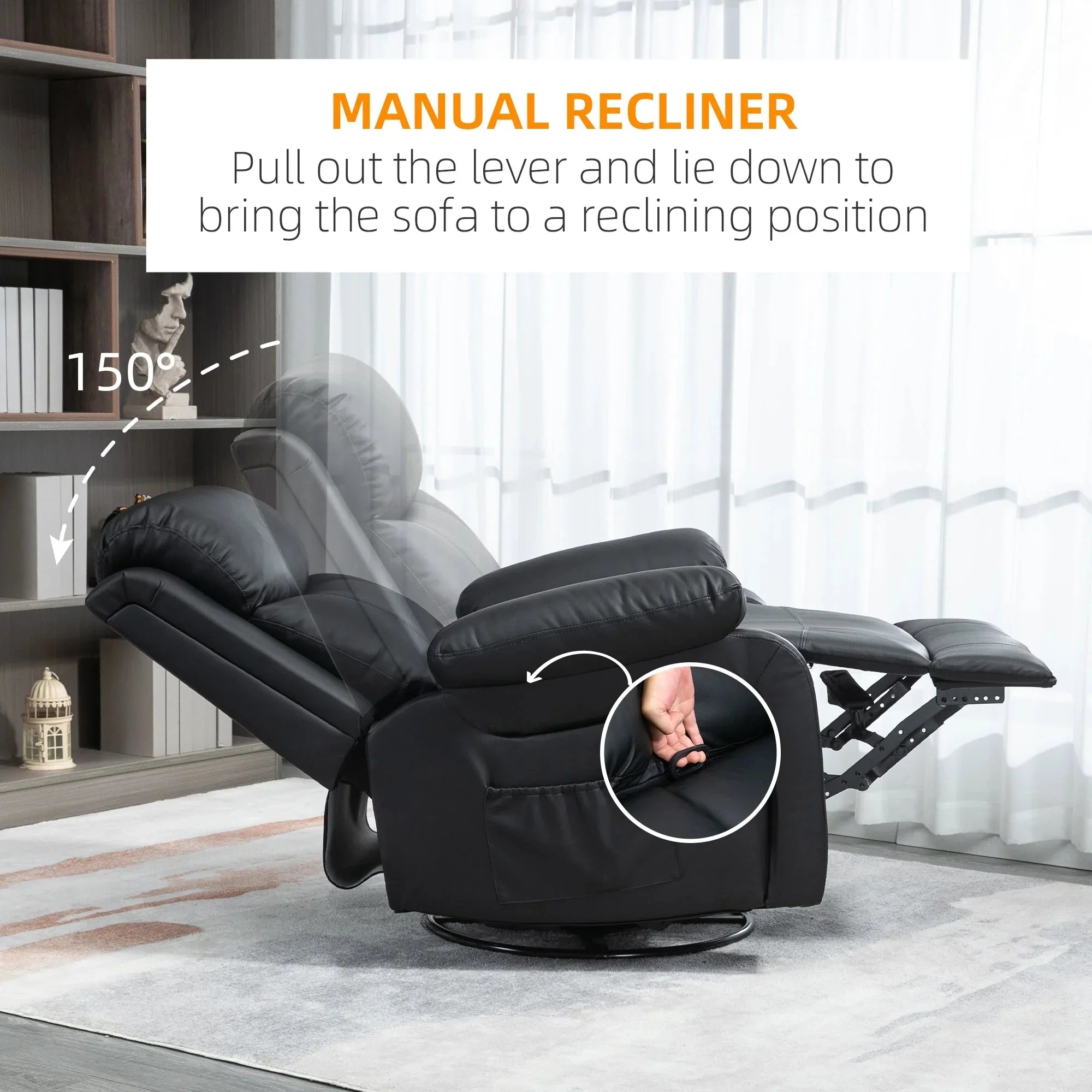 Vibration Massage Reclining Swivel Chair in Faux Leather - Available in 3 Colours