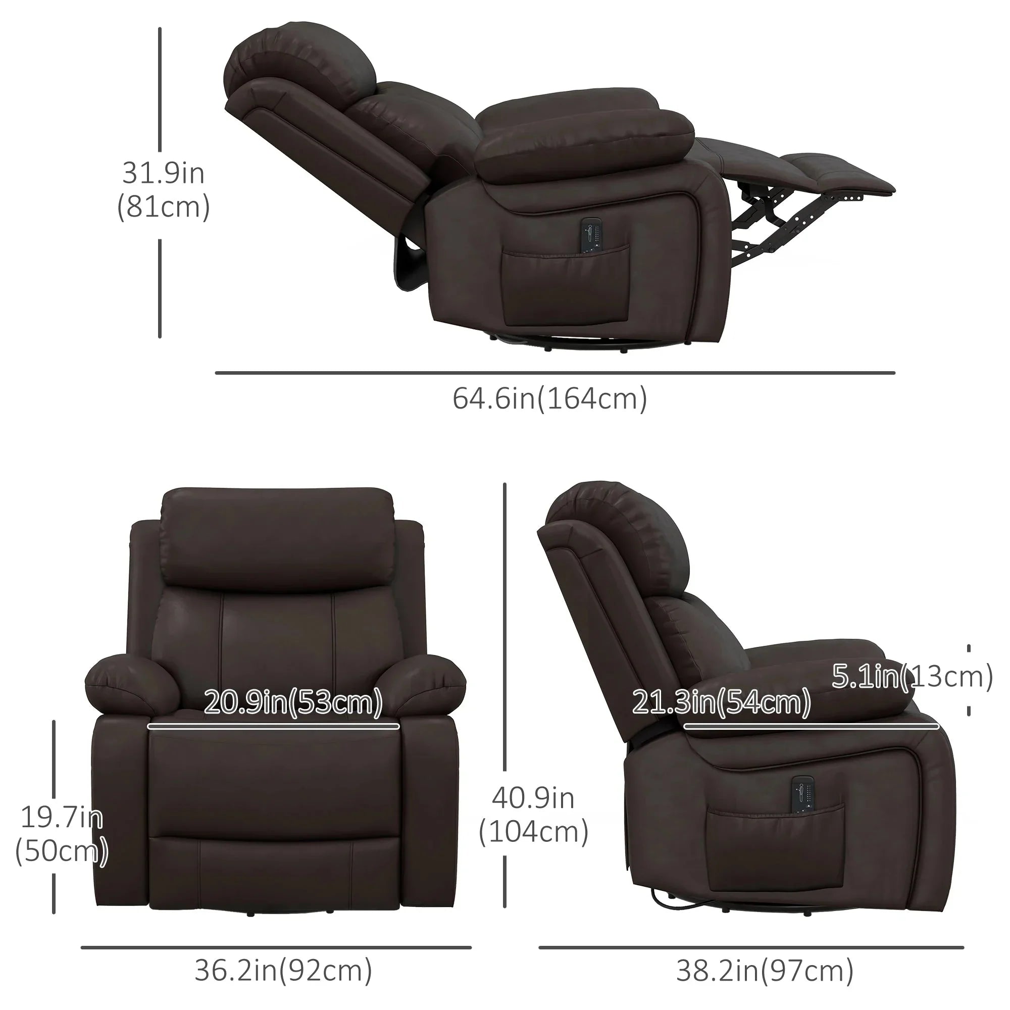 Vibration Massage Reclining Swivel Chair in Faux Leather - Available in 3 Colours