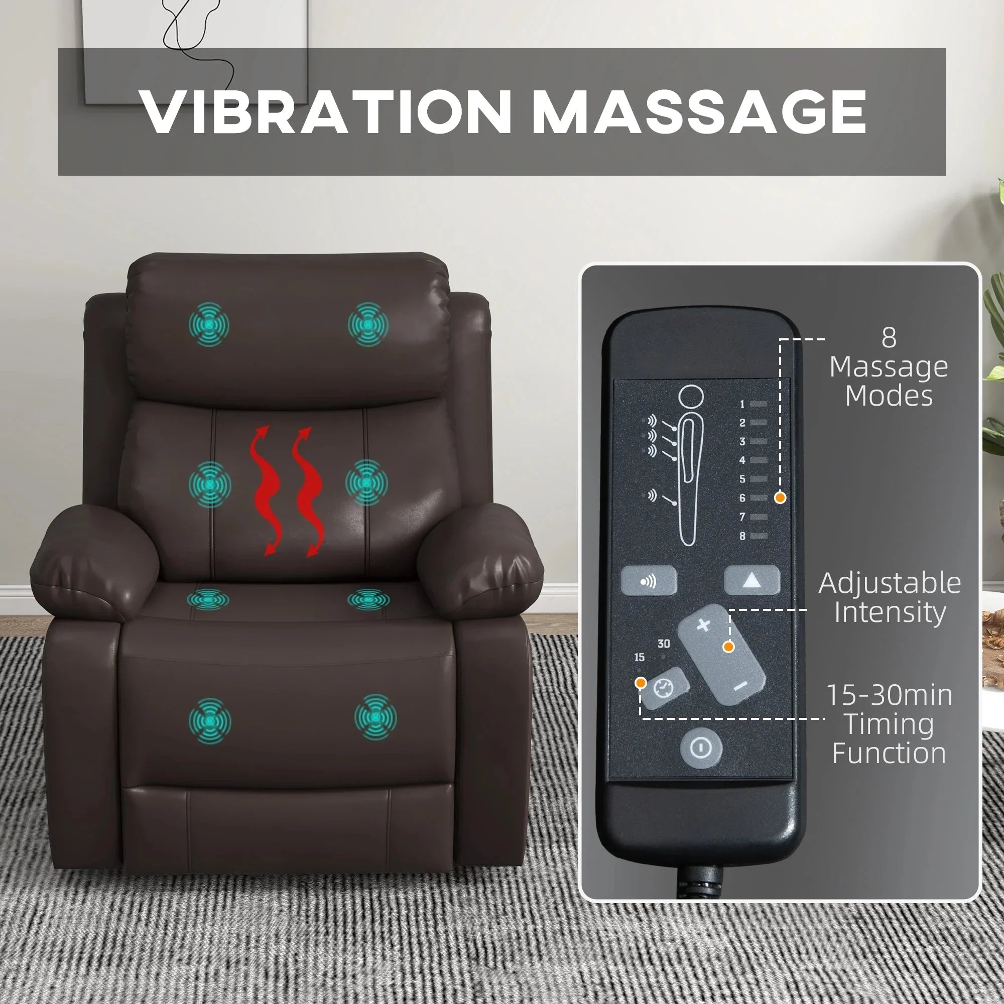 Vibration Massage Reclining Swivel Chair in Faux Leather - Available in 3 Colours