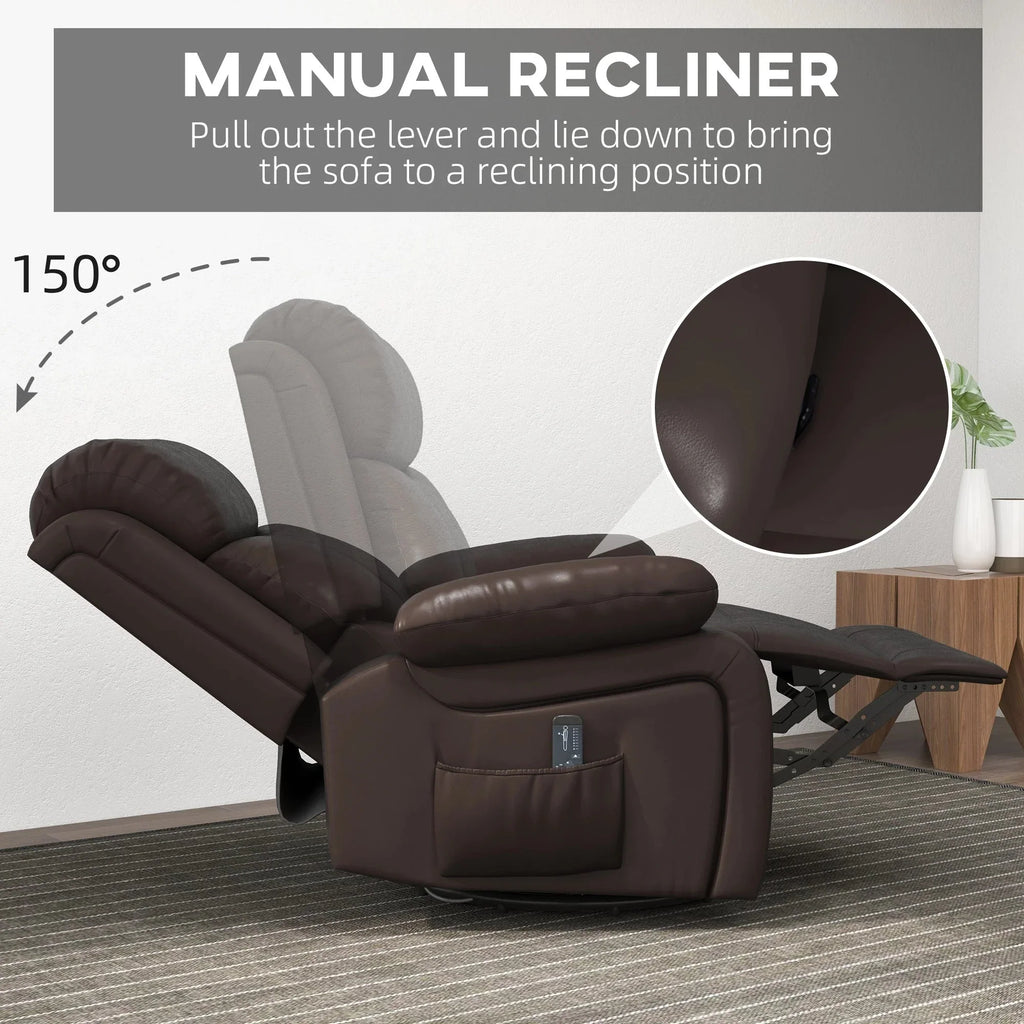 Vibration Massage Reclining Swivel Chair in Faux Leather - Available in 3 Colours