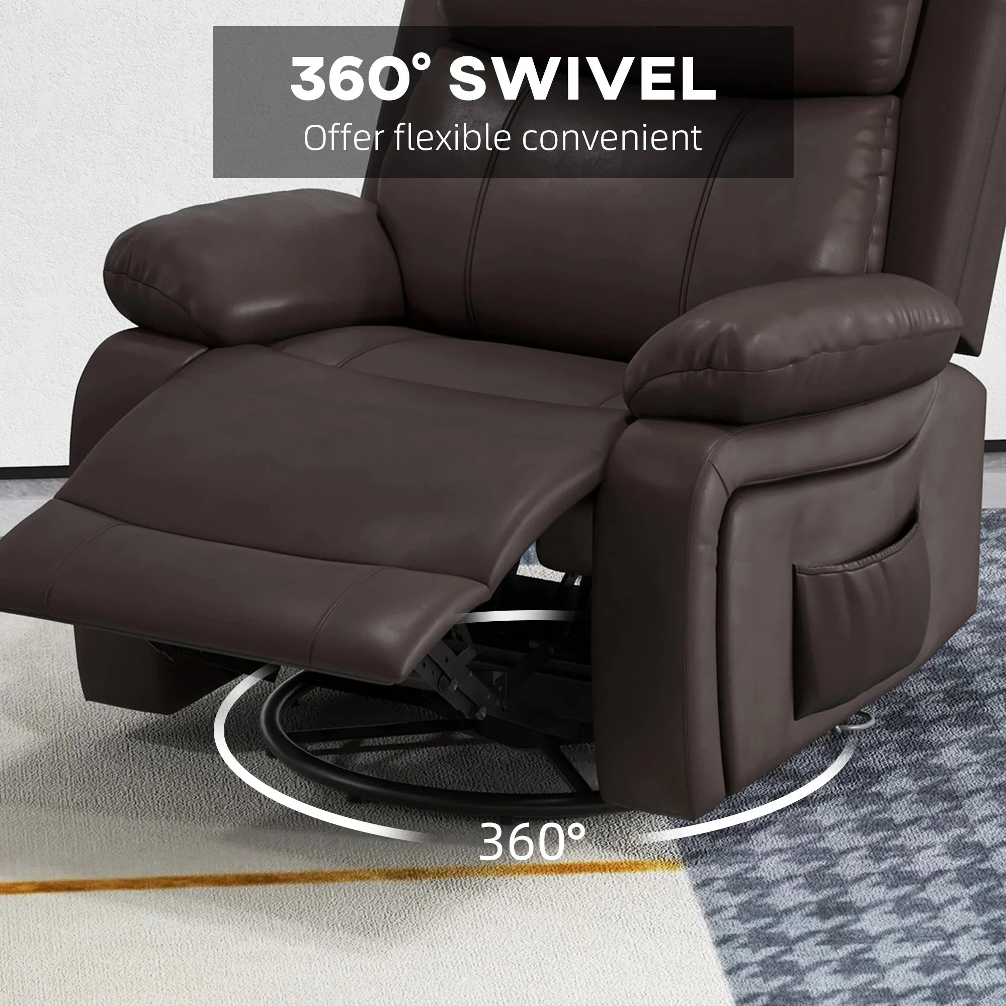 Vibration Massage Reclining Swivel Chair in Faux Leather - Available in 3 Colours
