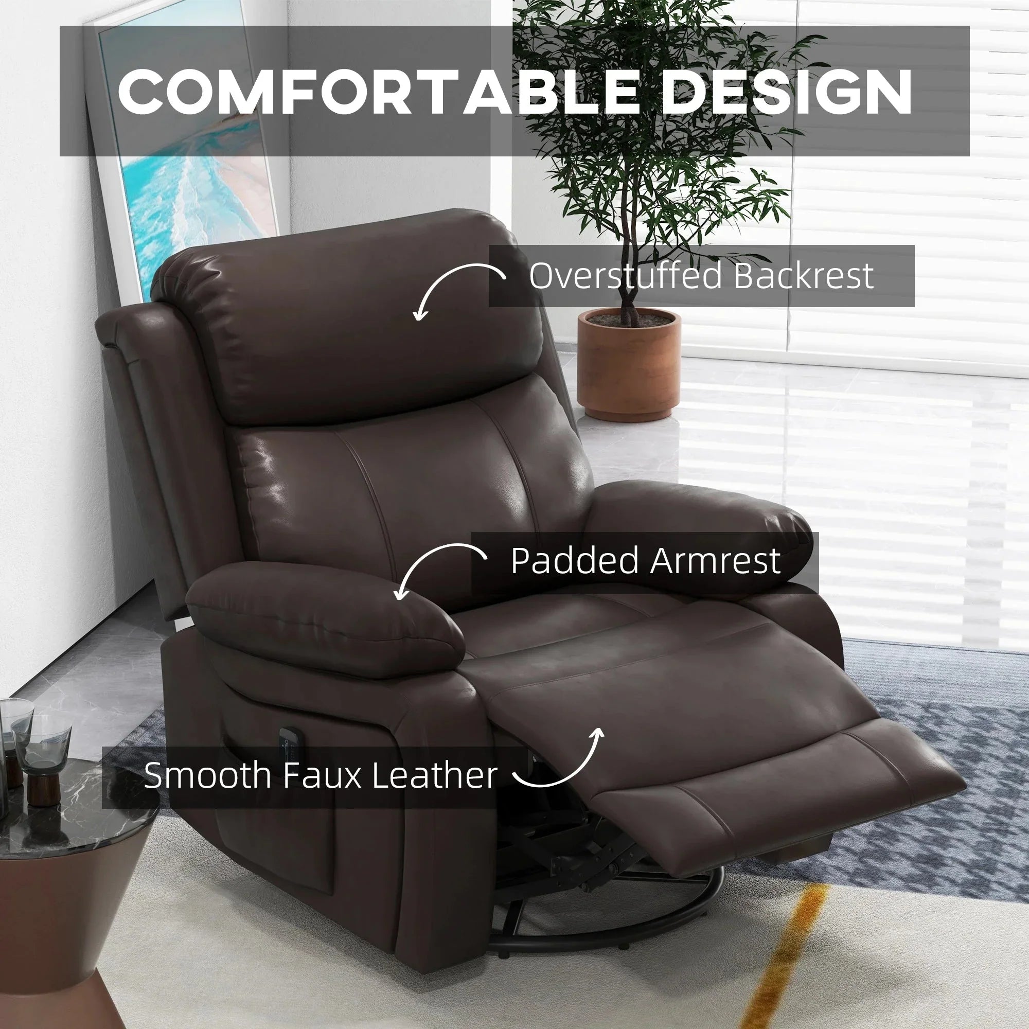 Vibration Massage Reclining Swivel Chair in Faux Leather - Available in 3 Colours