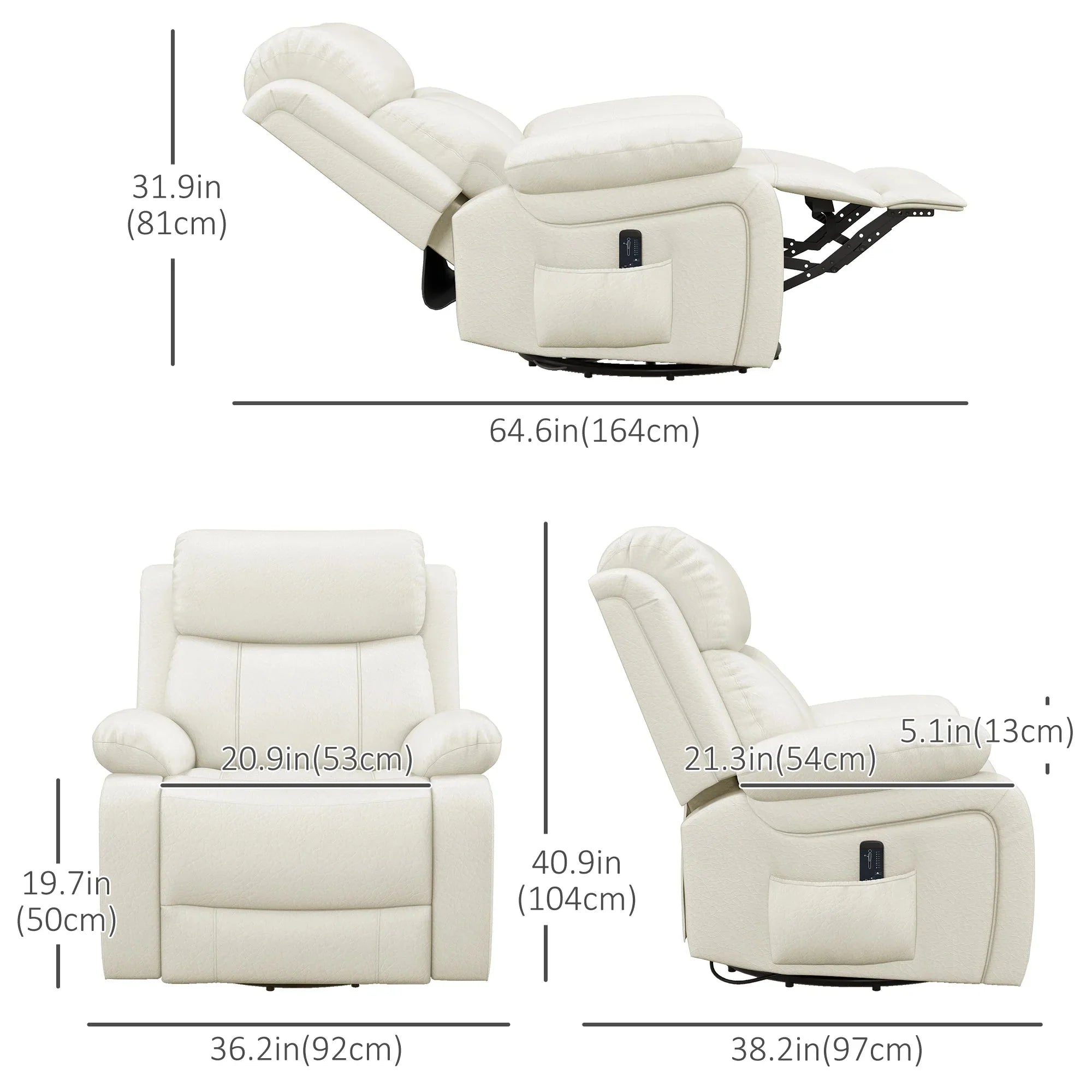 Vibration Massage Reclining Swivel Chair in Faux Leather - Available in 3 Colours