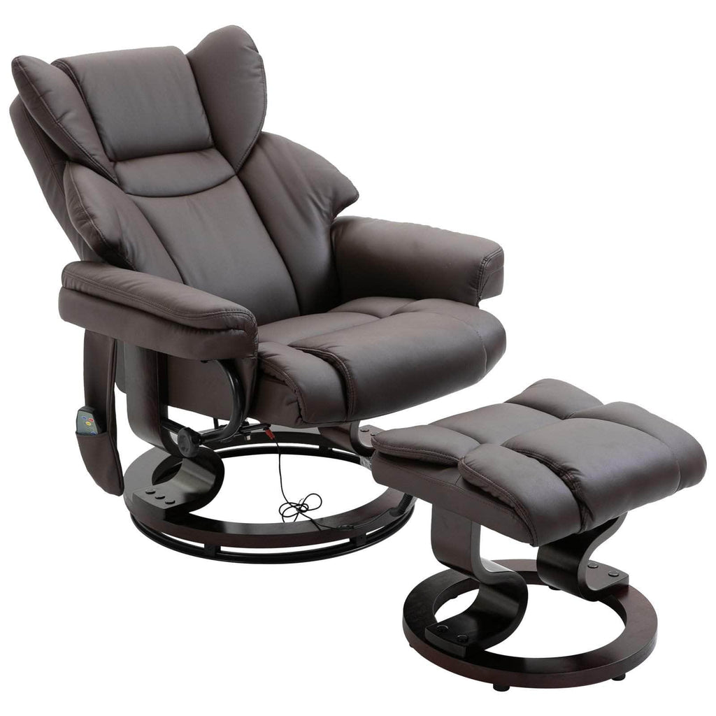 10 Vibration Point Massage Reclining Chair and Ottoman in Faux Leather - Available in 2 Colours