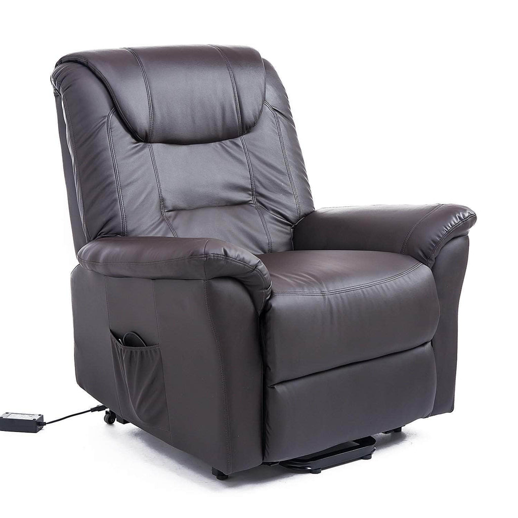 Brown Faux Leather Power Lift Reclining Chair with Remote Control