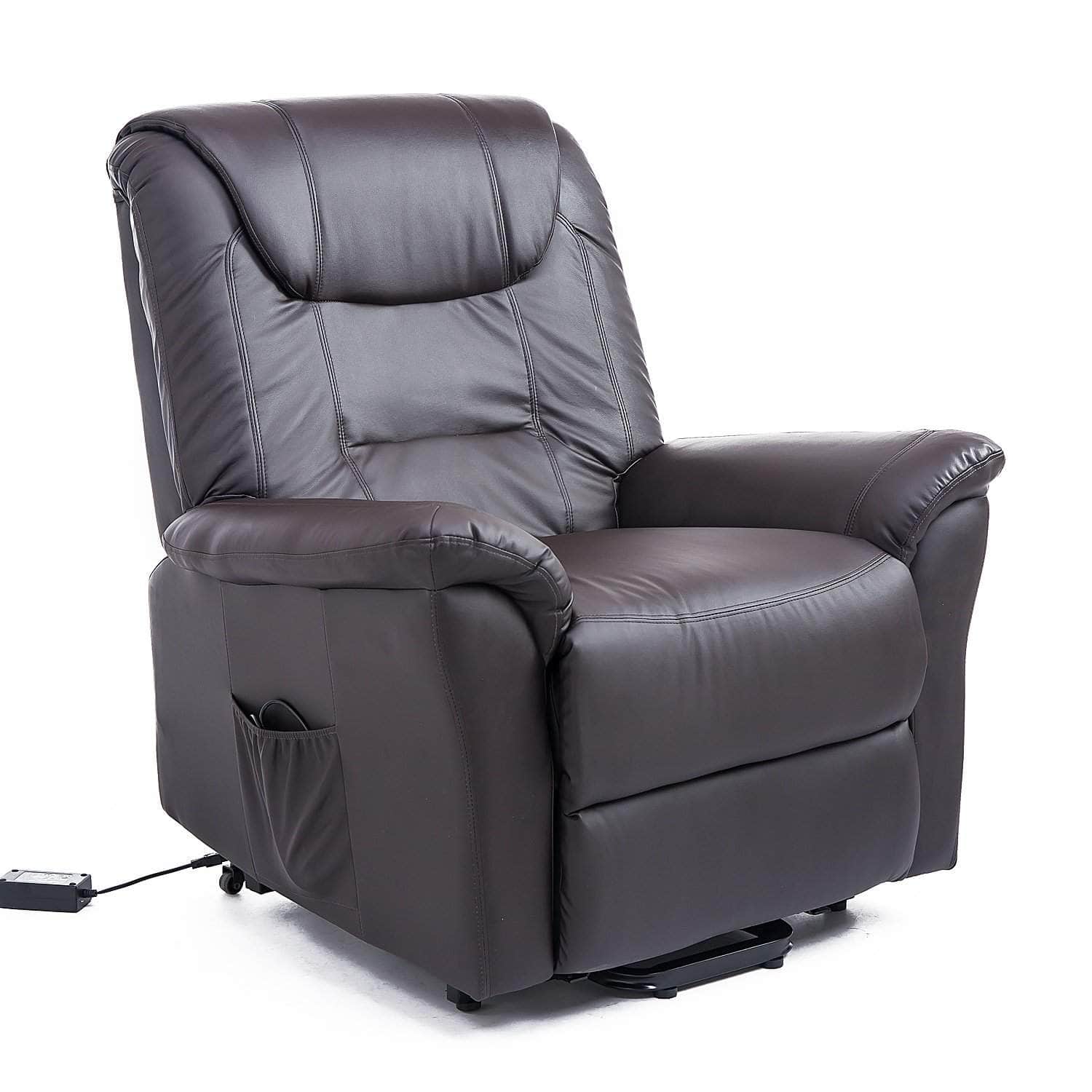 Brown Faux Leather Power Lift Reclining Chair with Remote Control