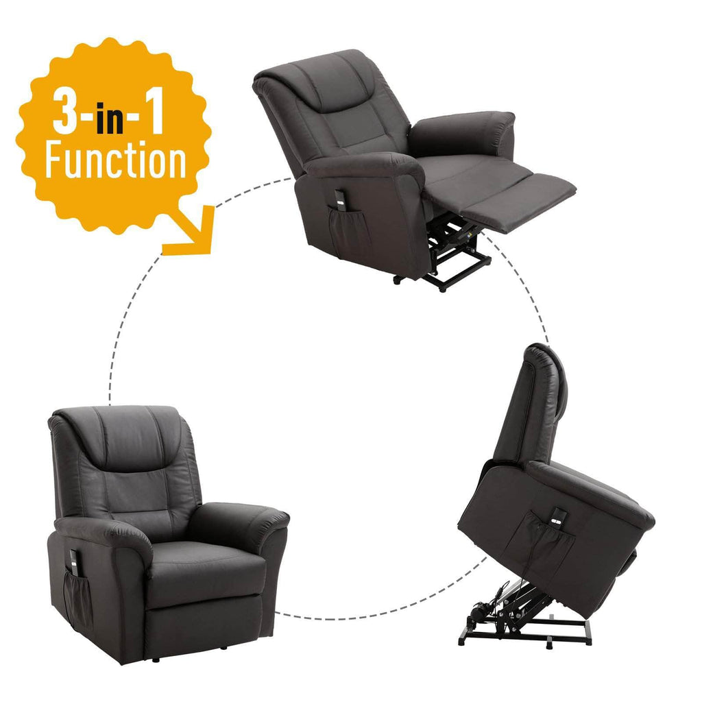 Brown Faux Leather Power Lift Reclining Chair with Remote Control