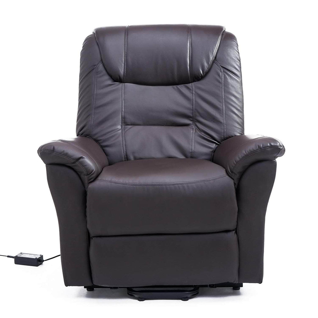 Brown Faux Leather Power Lift Reclining Chair with Remote Control
