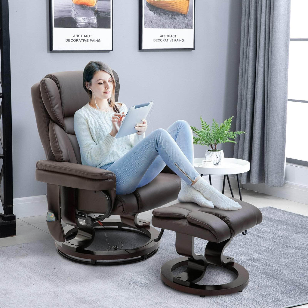 10 Vibration Point Massage Reclining Chair and Ottoman in Faux Leather - Available in 2 Colours