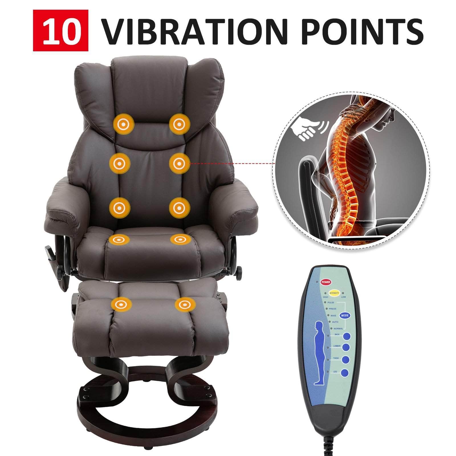 10 Vibration Point Massage Reclining Chair and Ottoman in Faux Leather - Available in 2 Colours